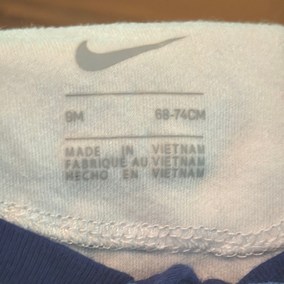 Nike Blue and White Footies One Piece with Full-Length Zipper 9m - Picture 2 of 3